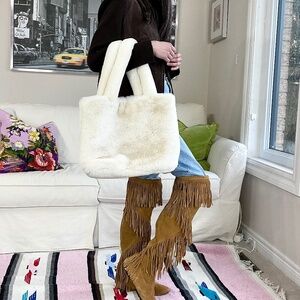 H&M cream soft fluffy tote bag